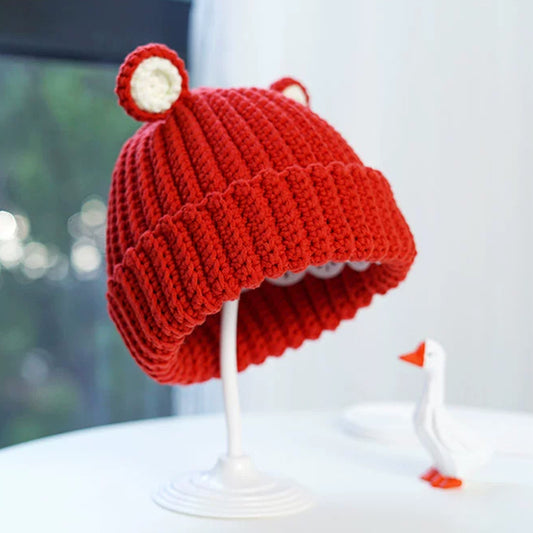 DIY Crochet Kit for Beginners, Includes Crochet Yarn Crochet Hooks, Red Hat with Bear Ears for Kids and Babies
