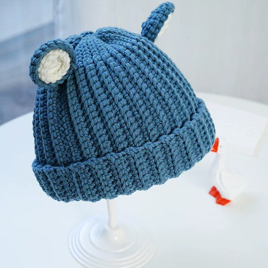 DIY Crochet Kit for Beginners, Includes Crochet Yarn Crochet Hooks, Blue Hat with Bear Ears for Kids and Babies