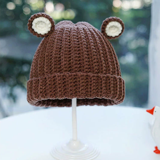 DIY Crochet Kit for Beginners, Includes Crochet Yarn Crochet Hooks, Brown Hat with Bear Ears for Kids and Babies